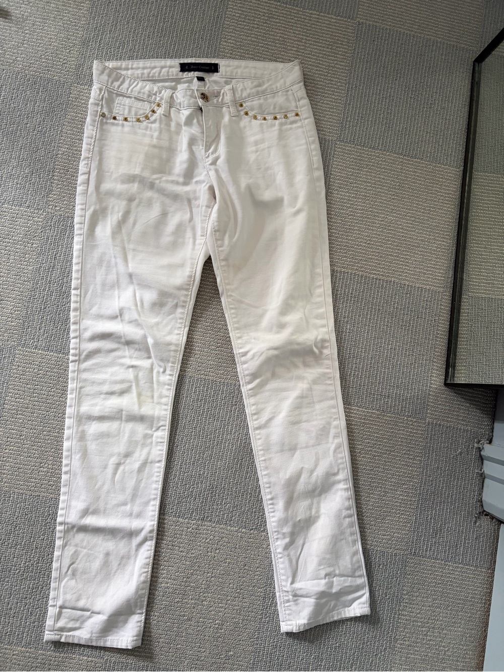 Juicy Couture White Jeans with Gold Accent Buttons